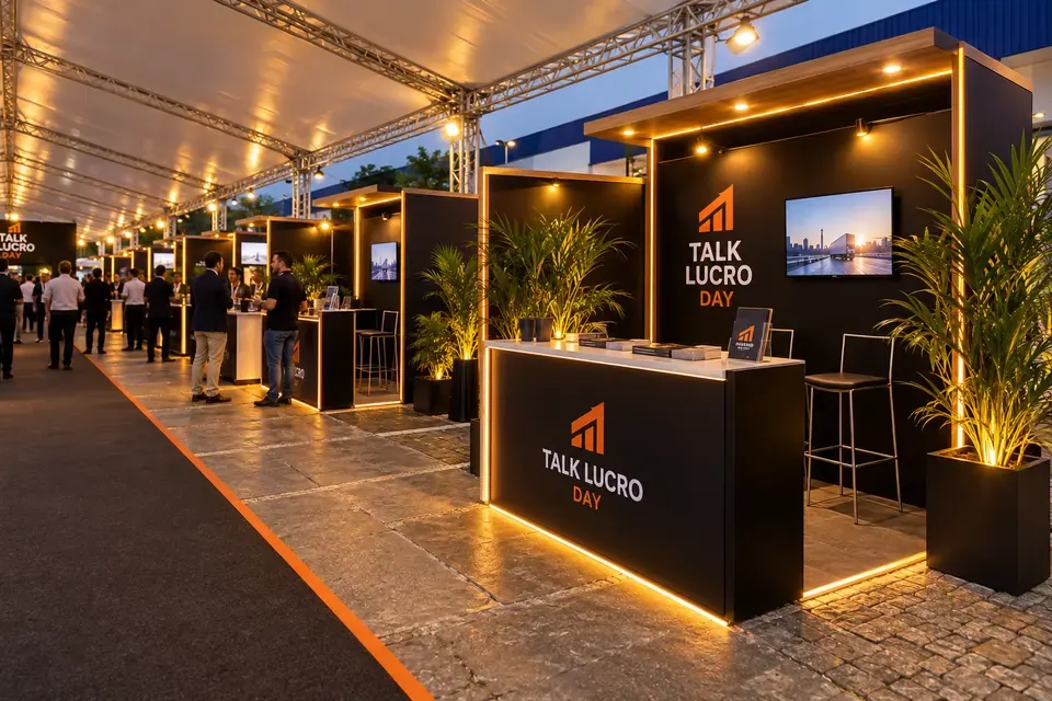 Imagem ilustrativa de um balcão de exposição no pavilhão do Talk Lucro Day